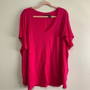 Tahari Linen hot pink v neck tee shirt size 3x